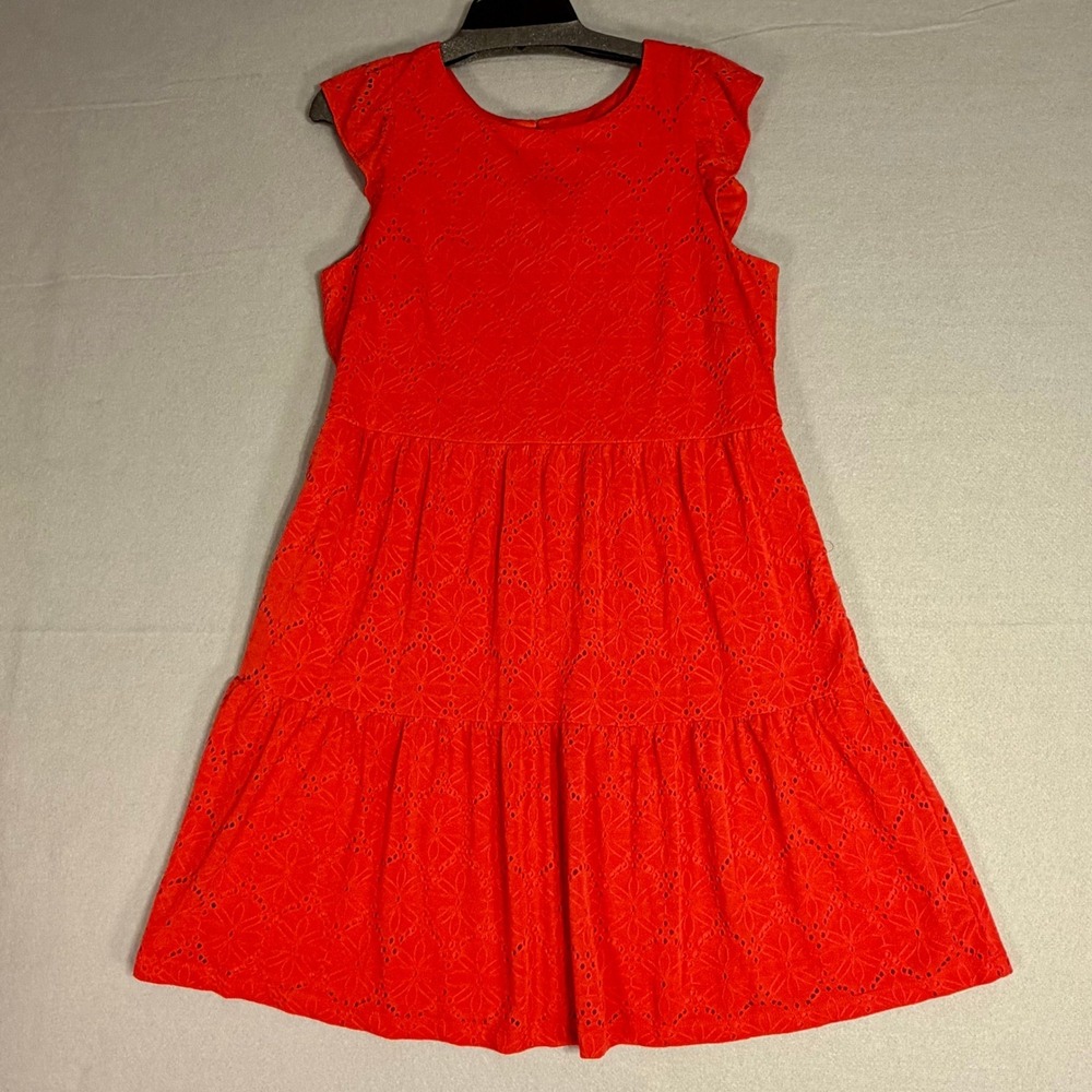 Jessica Howard Eyelet Tiered Dress 12 Ruffle Sleeve Keyhole Back Cottagecore